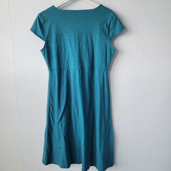 Toad & Co Women's Blue Rosemarie V-Neck Knit Dress size L cup sleeve Athleisure - Picture 2 of 7